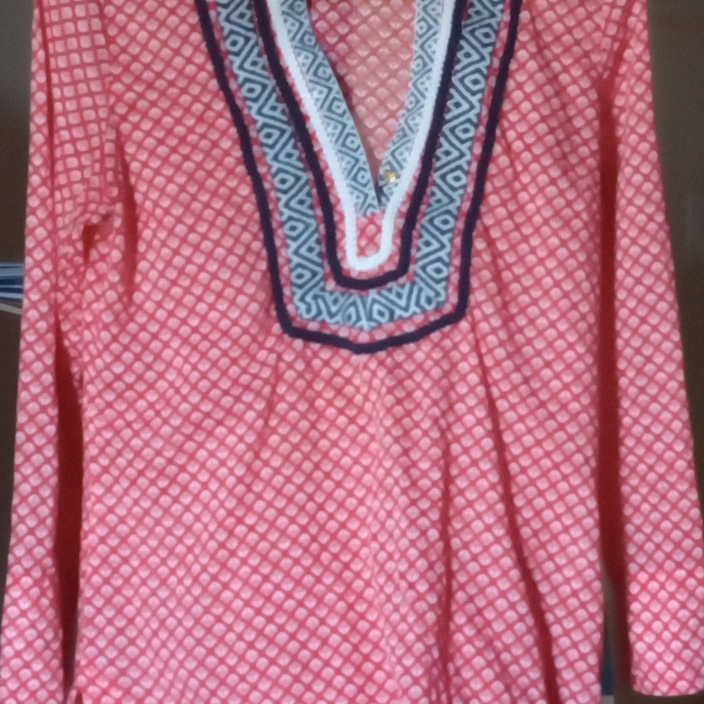 Cynthia Rowley Coral and Navy Geometric Blouse